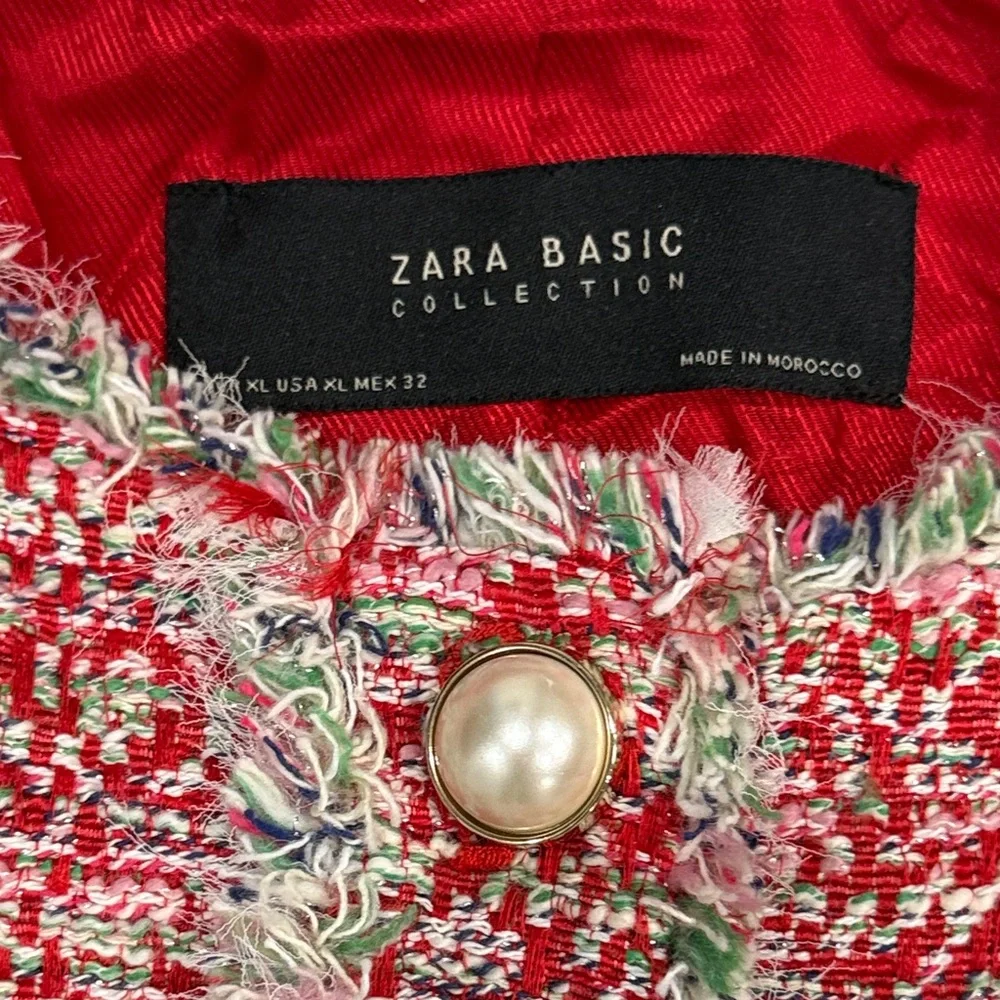Zara Red Tweed Pearl-Button Jacket - Picture 5 of 8